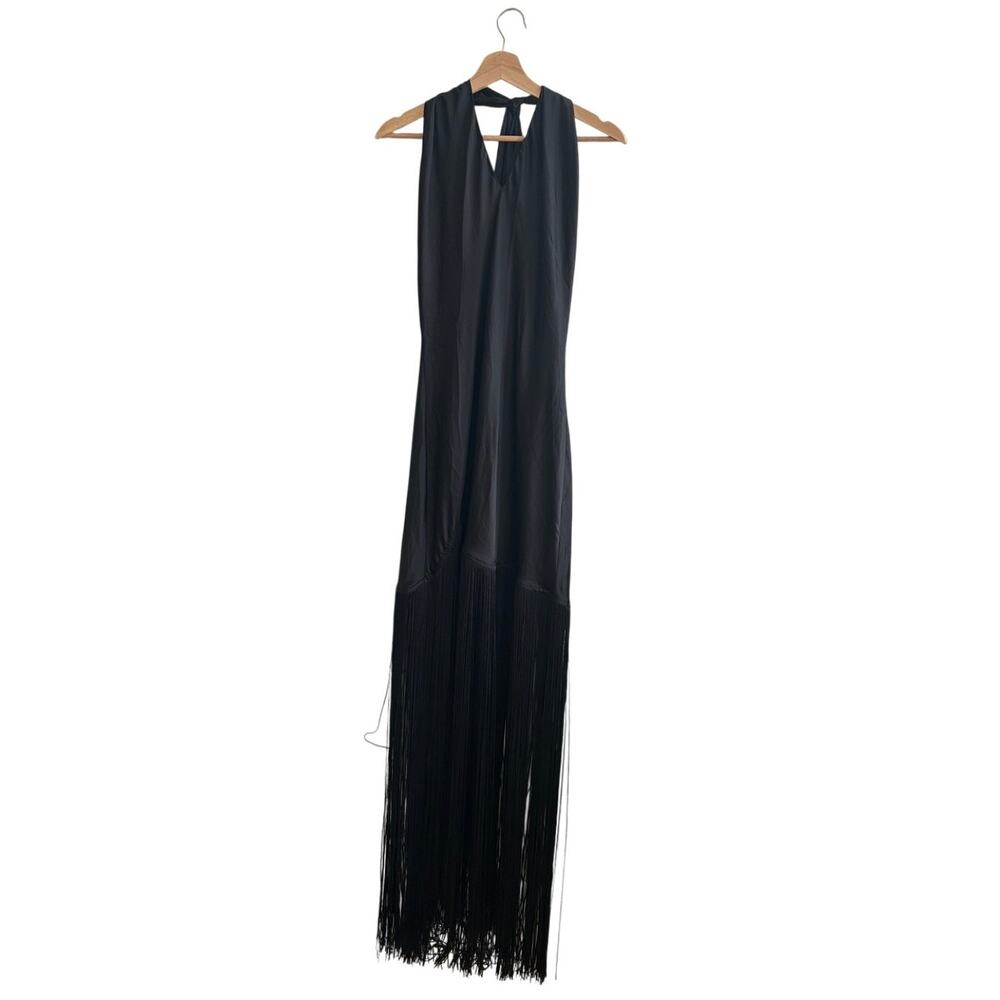 Show Me Your Mumu Jasmine Fringe Maxi in Black Luxe Satin S - Picture 4 of 8